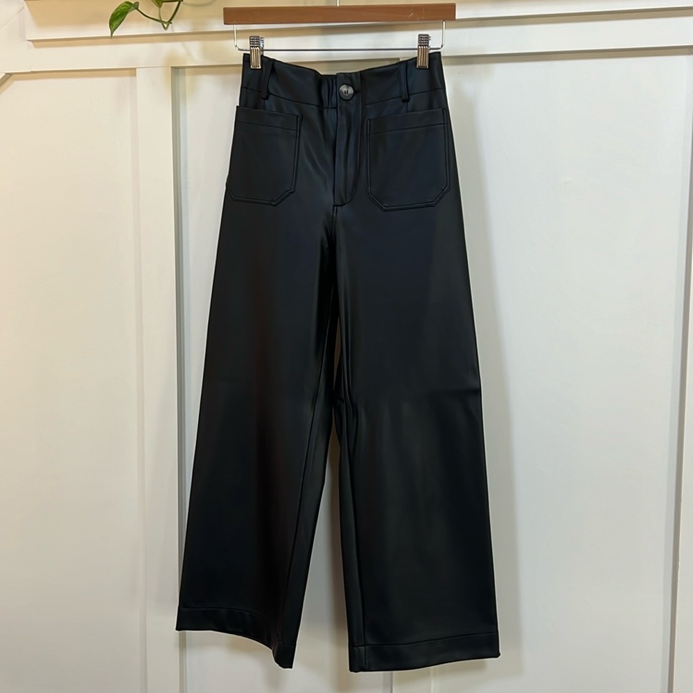 Collette Cropped Wide Leg Pants Faux Leather by Maeve